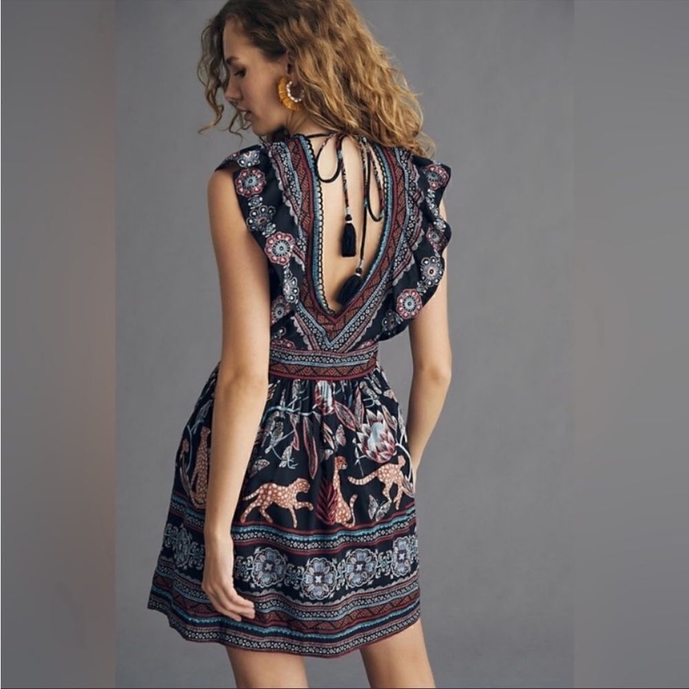 Anthropologie Deep V Tunic Mini Dress Cheetah MP